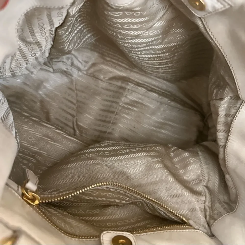 PRADA Vitello Two Way Hobo Beige Fringe Leather Bag - Picture 7 of 15